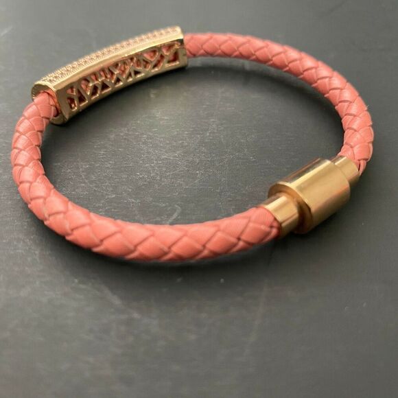 Icon Forever Bracelet Rose Braided Leather Pave Crystal Magnetic Closure - Picture 5 of 7